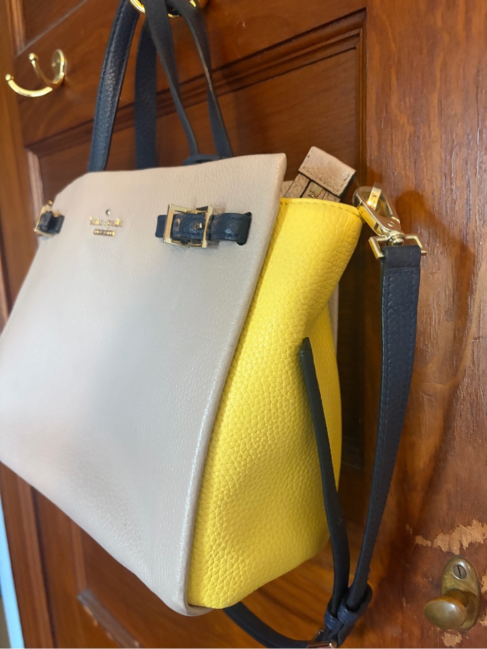 kate spade Two-Tone Yellow and Cream Satchel with Black Straps